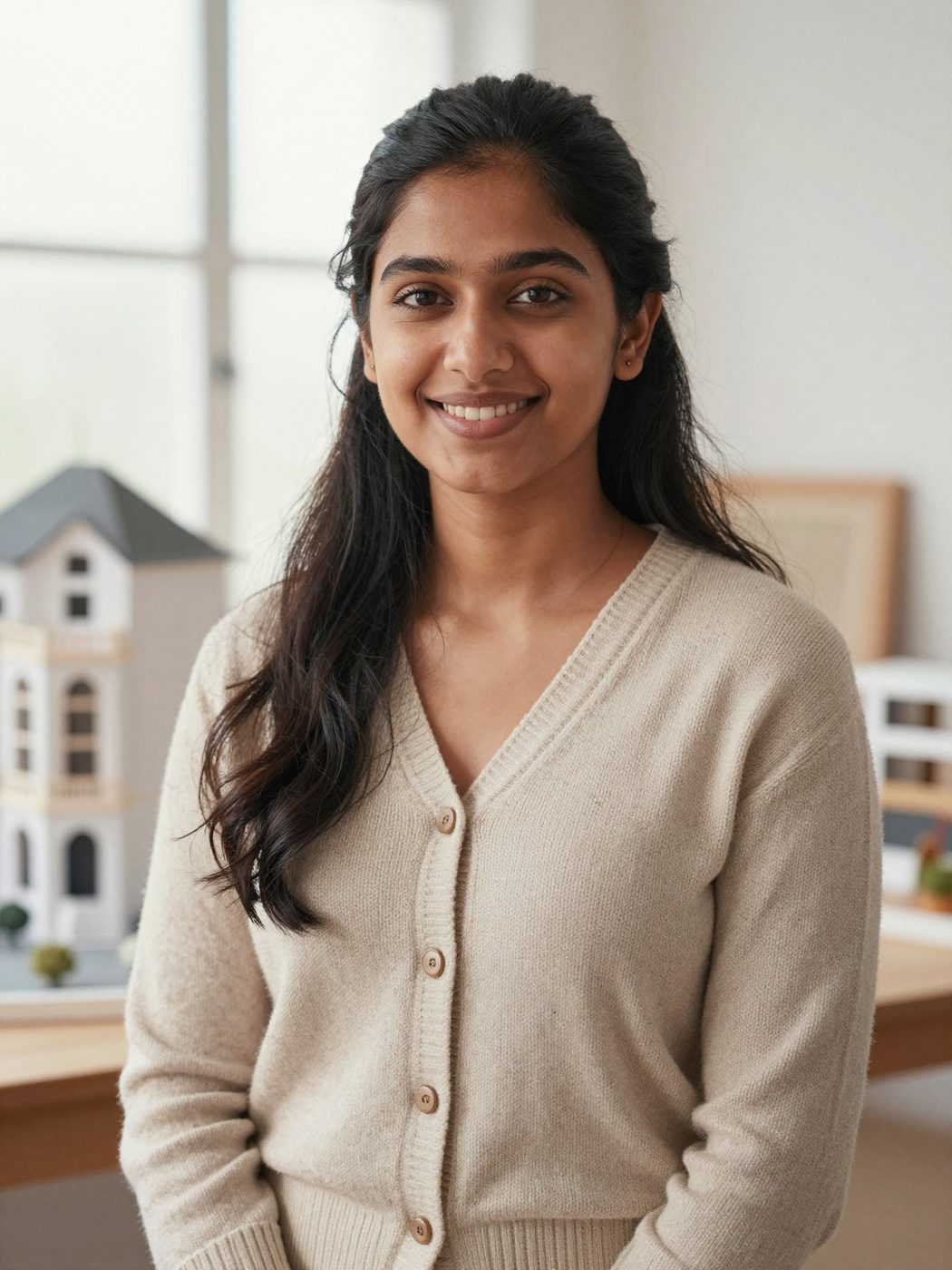 Portrait of Aisha Rahman in the studio.
