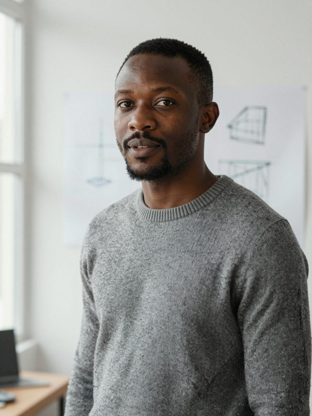 Portrait of Daniel Mensah in the studio.